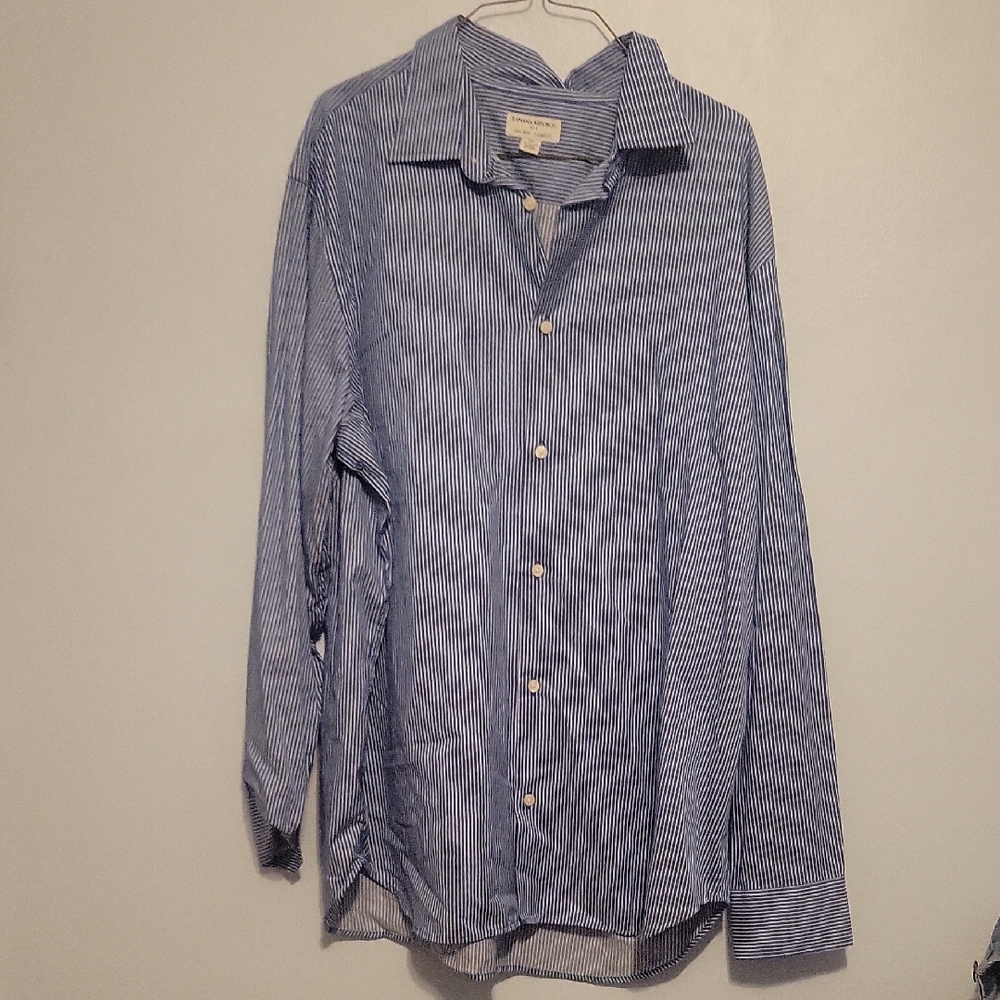 Banana Republic Blue and White Striped Shirt XXL